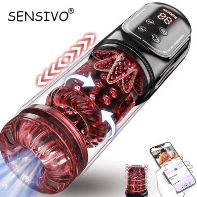 Automatic Thrusting Rotation Male Masturbator Sucking Licking LCD Vacuum Penis Pump Water SPA Real Pocket Pussy Sex Toys for Men