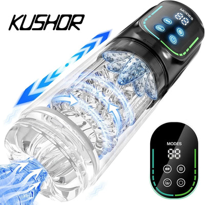 Automatic Thrusting Rotation Male Masturbator Sucking Licking LCD Vacuum Penis Pump Water SPA Real Pocket Pussy Sex Toys for Men