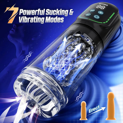 Automatic Thrusting Rotation Male Masturbator Sucking Licking LCD Vacuum Penis Pump Water SPA Real Pocket Pussy Sex Toys for Men