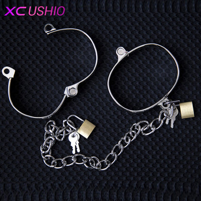 Pair Stainless Steel Female Male Handcuff Metal Ankle Cuffs Wrist Cuff for Couple Bdsm Bondage Restraints Adult Game Sex Toys