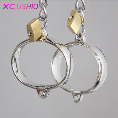 Pair Stainless Steel Female Male Handcuff Metal Ankle Cuffs Wrist Cuff for Couple Bdsm Bondage Restraints Adult Game Sex Toys