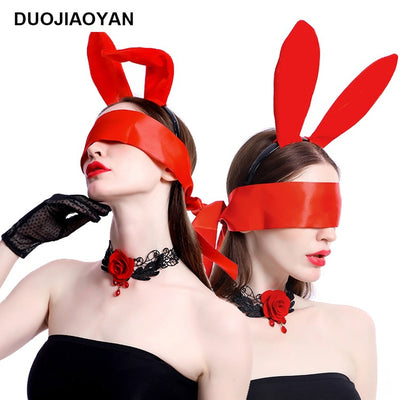 Cross-border Hot European and American Sexy Underwear Accessories Cute Rabbit Ears Hair Band Lace Collar Gloves Headband Set