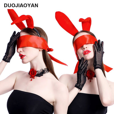 Cross-border Hot European and American Sexy Underwear Accessories Cute Rabbit Ears Hair Band Lace Collar Gloves Headband Set