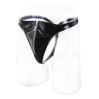 Factory Direct Wholesale Men's Sexy Underwear Zipper Patent Leather Underwear T Pants Tights Sexy Shorts Show