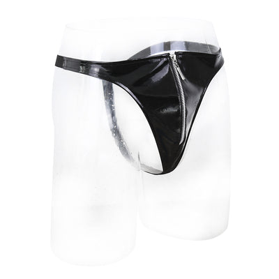 Factory Direct Wholesale Men's Sexy Underwear Zipper Patent Leather Underwear T Pants Tights Sexy Shorts Show