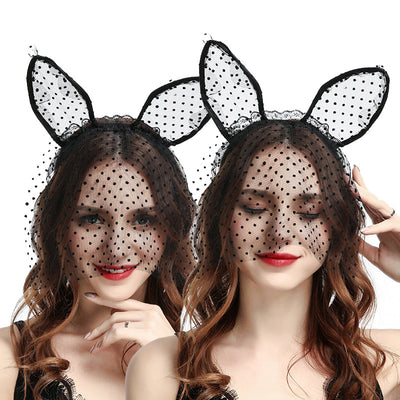 Cross-border New Party Cat Headband Lace Christmas Cat Ear Hair Band with Veil Halloween Headband Spot Wholesale