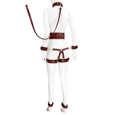 New Bound Leather Handcuffs with Leg Rings Sex Toys Cross Reverse Back Neck Collars Binding Belt