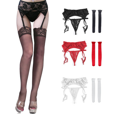 Sexy Stocking Lace Soft Top Thigh-Highs Stockings + Suspender Garter Belt Stocking Lingerie and Women's Sexy Lace Stockings
