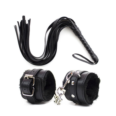 2Pcs/set PU Leather Erotic Handcuffs Ankle Cuff Restraints With Whip BDSM Bondage Slave Sex Toys For Couple Adult Game Flogger