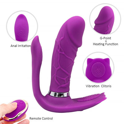 3 Motor Heating Wireless Remote Control Vibration Butterfly Clitoris Vibrator Plug Anus Double Penetration Dildo Sex Toys X557