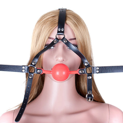 48mm Ball Gag Open Mouth Gag PU Leather Head Harness Bondage Silicone Gag with Lock Adult Games BDSM Sex Toys for Couple Women