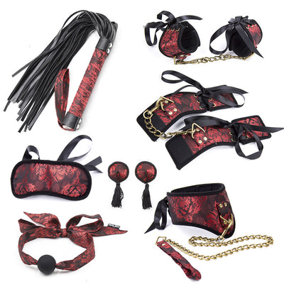 7 Pcs/Set Tying Erotic Sex Toys For Adults Sex Handcuffs Nipple Clamps Whip Silicone Mouth Gag Sex Mask Bdsm Bondage Set
