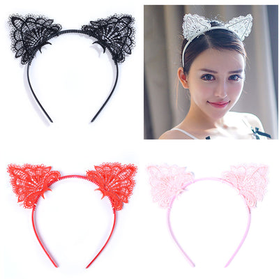 Black Lace Sexy Hollow Headband Cat Ears Headband Cat Girl Headdress Spot Wholesale Factory Direct Sales