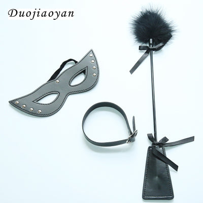 European and American Sexual Lingerie Accessories Flirting Feather Stick Leather Collar Three-piece Suit Couple Alternative Toys