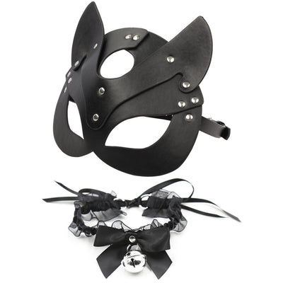 Adult Sex Products SM Sex Toy bdsm Women Leather Eye Mask and Collar Catwoman Cosplay Mask Adult Game Masquerade Party Face Mask