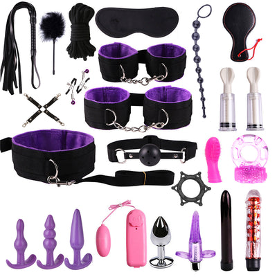 BDSM Sex Toys for Couples Handcuffs Whip Nipples Clip Blindfold Mouth Gag Adult Sex Toys Kit Bondage Toy Flirt Games for Couples