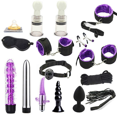 BDSM Sex Toys for Couples Handcuffs Whip Nipples Clip Blindfold Mouth Gag Adult Sex Toys Kit Bondage Toy Flirt Games for Couples