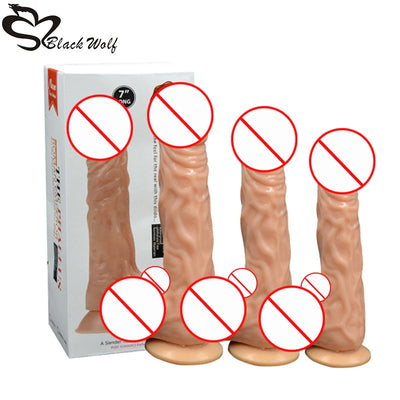 Black Wolf Multi Size Flesh Dildo Realistic with Suction Cup ,Sucker Big Artificial Penis for Women Sex Toys,Adult Sex Product