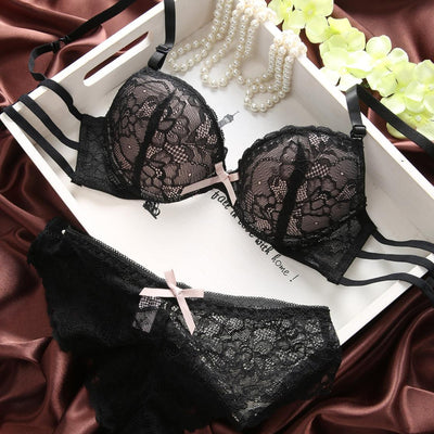 Bras Set Lace Underwear Set Sexy Deep V Brassiere Thick Lingerie Set Push Up Bra Panties Sets Embroidery Purple Pink Black Women