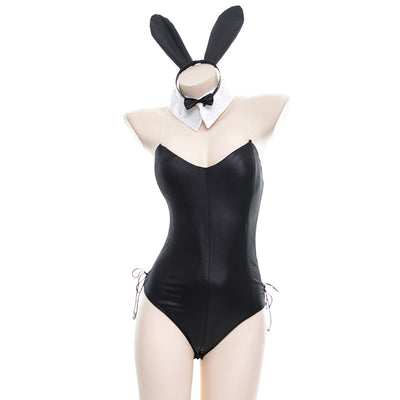 Bunny Sexy Lingerie Costumes Sexy Toy COSPLAY Bunny Girl 4PCS/Set PU Faux Leather Shiny Catwoman Bunny Uniforms Temptation Suit