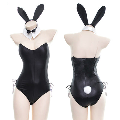 Bunny Sexy Lingerie Costumes Sexy Toy COSPLAY Bunny Girl 4PCS/Set PU Faux Leather Shiny Catwoman Bunny Uniforms Temptation Suit