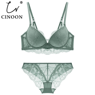 CINOON New Women's Underwear Set Lace Sexy Push-up Bra and Panty Sets Comfortable Brassiere Adjustable Gathered Lingerie