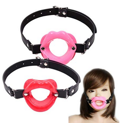 Candiway PU Leather Rubber Lips O Ring Open Mouth Oral Sex Gag BDSM Fetish Bondage Restraints Erotic Toys for Couples