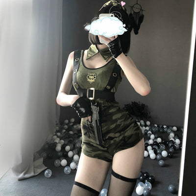 Cool Girl Army Soldier Costume Roleplay Policewoman Sexy Lingerie Dress Halloween Party Military Instructors Cosplay Uniform