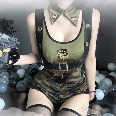Cool Girl Army Soldier Costume Roleplay Policewoman Sexy Lingerie Dress Halloween Party Military Instructors Cosplay Uniform