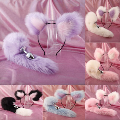 Cute Soft Cat Ears Headbands Fox Tail Anal Bow Metal Butt Anal Plug Erotic Cosplay Accessories Adult Sex Toys for Couples Anal