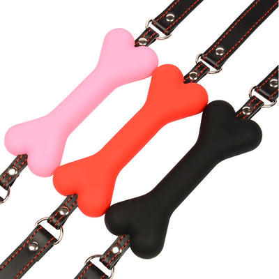 Cute Solid Leather Harness Mouth Silicone Dog Bone Ball Gag BDSM Mouth Plug Couples Flirting Sex Products Toys Adult Games Tool