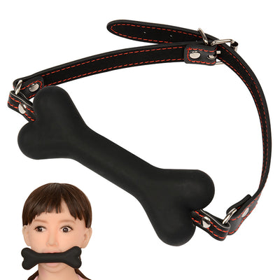 Cute Solid Leather Harness Mouth Silicone Dog Bone Ball Gag BDSM Mouth Plug Couples Flirting Sex Products Toys Adult Games Tool