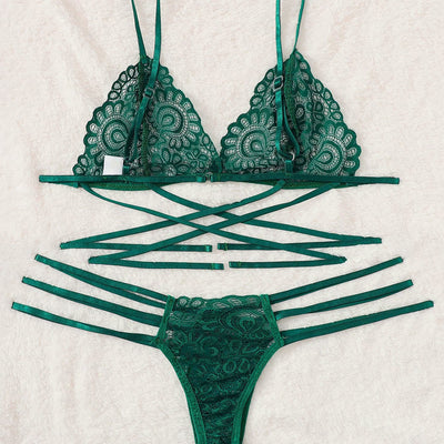 Erotic Lingerie Women's Sexy Bikini See-through Lace hollow out Underwear Temptation Three-point Suits Sexy Lingerie sex belt