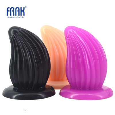 Newest Anal Plug with Suction Cup Ribbed Surface Anal Dildo Shell Design Curved Butt Plug Lesbian Gay Masturbate Sex Toys