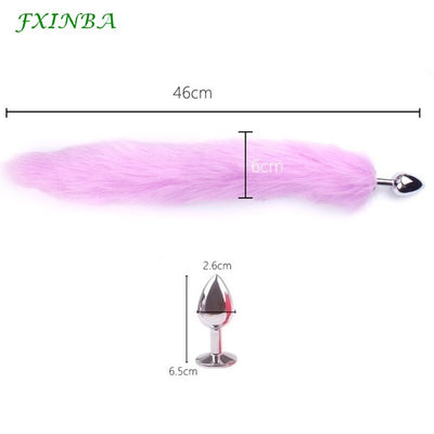 FXINBA 46cm Anal Fox Tail Stainless Steel Anal Buttplug Tail Sex Toys for Women Man Couple Gay BDSM Toy Cosplay Anal Tail