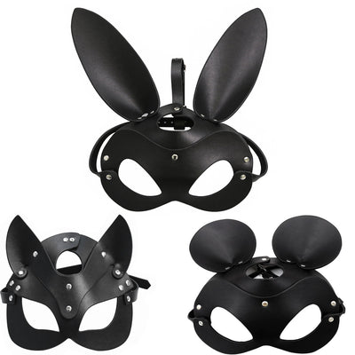 Factory direct sales BDSM pu leather, rabbit, cat, ears, face mask, rabbit characters, sex toys are mini games for men and women