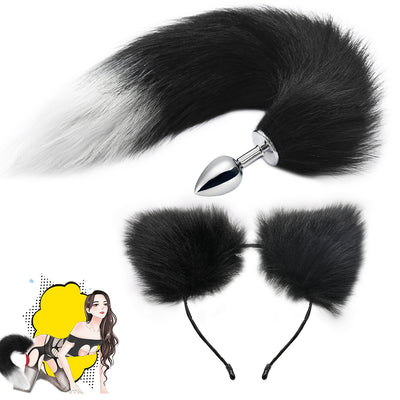 Fox Anal Tail With Cat Ear Cosplay Metal Butt Anal Plug Toys Adult Sex Toys for Women Man Couple Gay BDSM