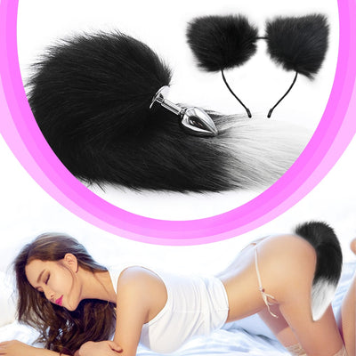 Fox Anal Tail With Cat Ear Cosplay Metal Butt Anal Plug Toys Adult Sex Toys for Women Man Couple Gay BDSM