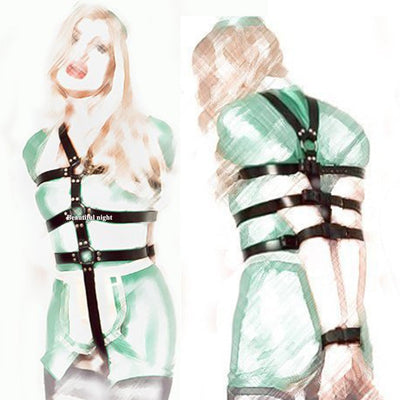 Full Body Leather Bondage Restraint Straps, Bdsm Discipline Belt,Hand Behind Back Bondage, Sexy Exotic Costumes