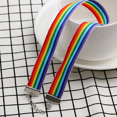 Gay and Pride Lace Chocker Ribbon Collar with Pendant Jewelry Men Women Gay Pride Rainbow Choker Necklace