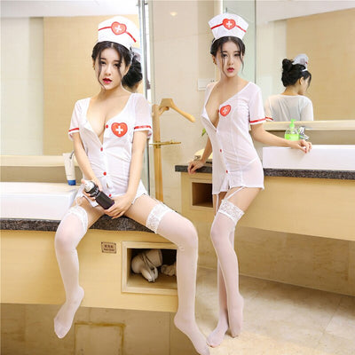HOT  Sexy Lingerie Cosplay Nurse Sexy Costume Babydoll Dress Uniform Women Lace Miniskirt Outfit
