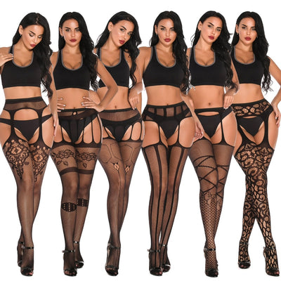 HOT SELLING Black Lace Fishnet Stockings Open Crotch Tights Lace Sexy Hosiery Women Thigh High Stockings Pantyhose