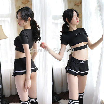HOT Sexy Lingerie Cosplay Erotic Police Uniform Set Sexy Costume Babydoll Dress Women Miniskirt Outfit