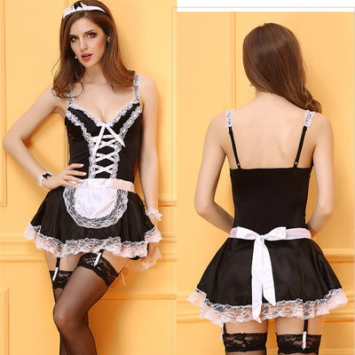 High Quality Sexy Lingerie Cosplay French Apron Maid Costume Women Exotic Servant Cosplay Dress Ladies Lace Miniskirt Plus Size