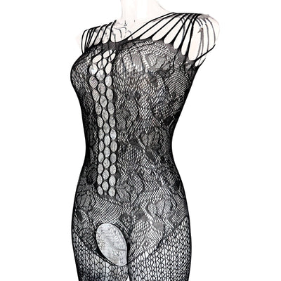 Hot New Sexy Much-loved Floral Motif Mesh Body Stockings One Size (Black)