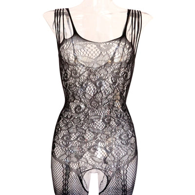 Hot New Sexy Much-loved Floral Motif Mesh Body Stockings One Size (Black)
