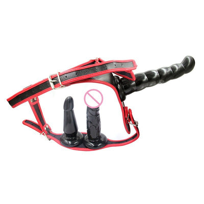 Lesbian Sex Toy Three Dildo with Harness Strapon Penis Anal Plug for Couple Chastity Belt Strap on Dildo