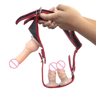Lesbian Sex Toy Three Dildo with Harness Strapon Penis Anal Plug for Couple Chastity Belt Strap on Dildo