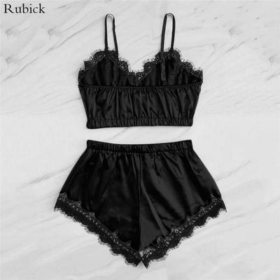 Lingerie Sexy Bra Set Women's Sleepwear Sleeveless Strap Lace Trim Satin Cami Tops Pajama Sets Bras Women Brief Sets
