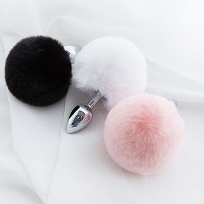 Mental Plush Ball Rabbit Tail Anal Plug Stainless Steel Prostate Massager Butt Plug BDSM Sex Toys for Women Adult Sex Game